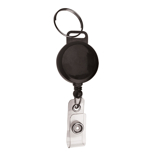 Рулетка для бейджа с кольцом и клипом Brauberg, с креплением петля + кнопка, черная