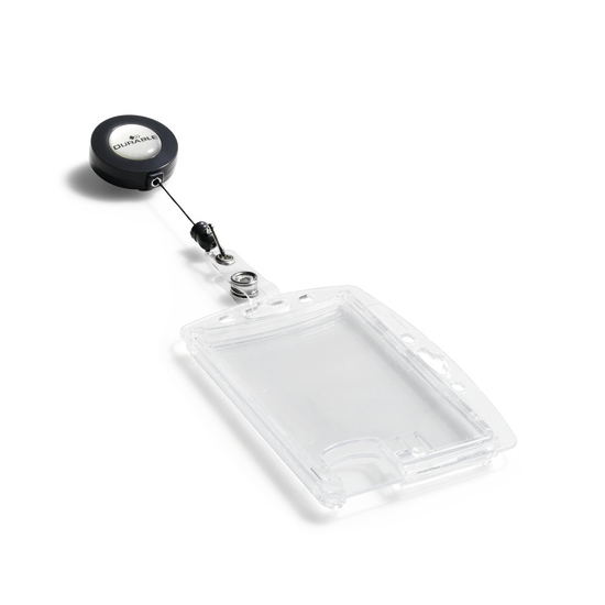 Держатель для двух пропусков/пластиковых карт на рулетке Durable, горизонтальное или вертикальное положение, 85х54 мм