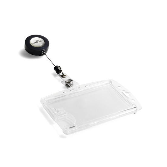 Держатель для двух пропусков/пластиковых карт на рулетке Durable, горизонтальное или вертикальное положение, 85х54 мм