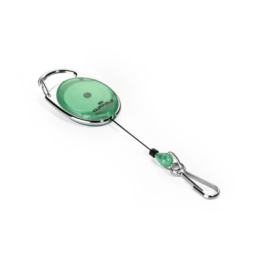 Овальная рулетка для бейджа с карабином Durable, прозрачная зеленая, крепится на карабине