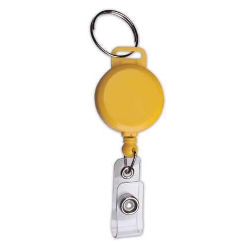 Рулетка для бейджа с кольцом и клипом Brauberg, с креплением петля + кнопка, желтая