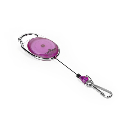 Овальная рулетка для бейджа с карабином Durable, прозрачная фиолетовая, крепится на карабине