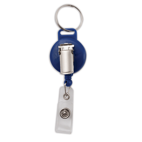 Рулетка для бейджа с кольцом и клипом Brauberg, с креплением петля + кнопка, синяя